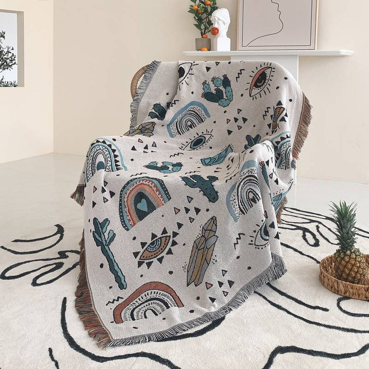 Olivenorma Crystal Rainbow Cactus Coperta Bohemien in nappa intrecciata