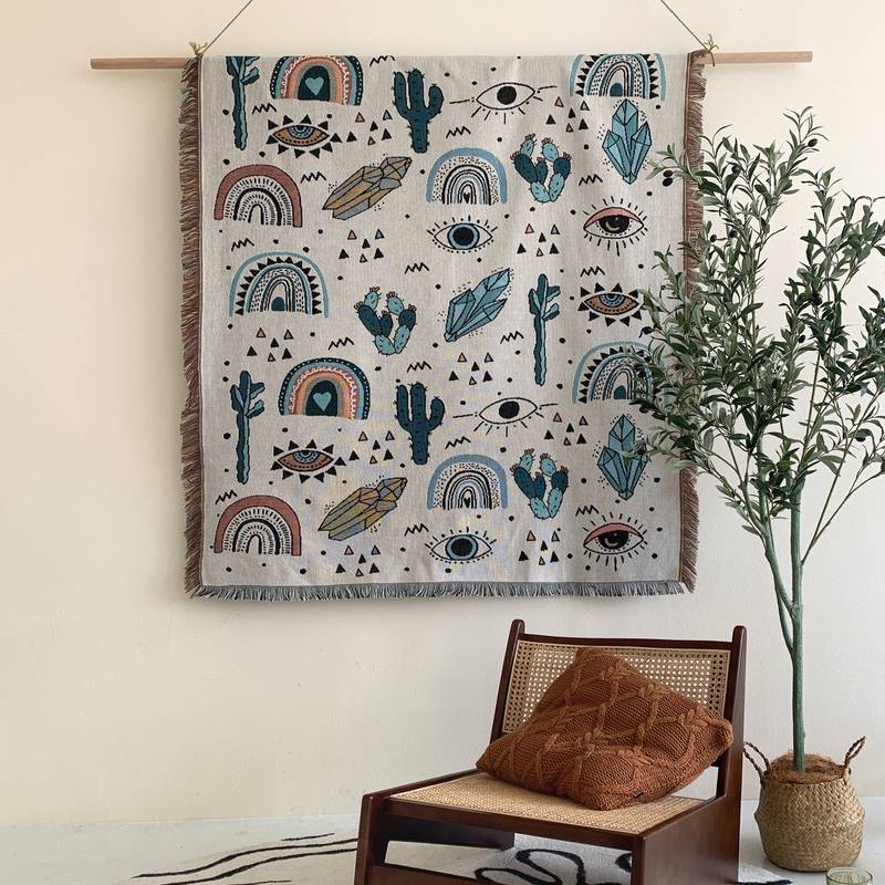 Olivenorma Crystal Rainbow Cactus Coperta Bohemien in nappa intrecciata