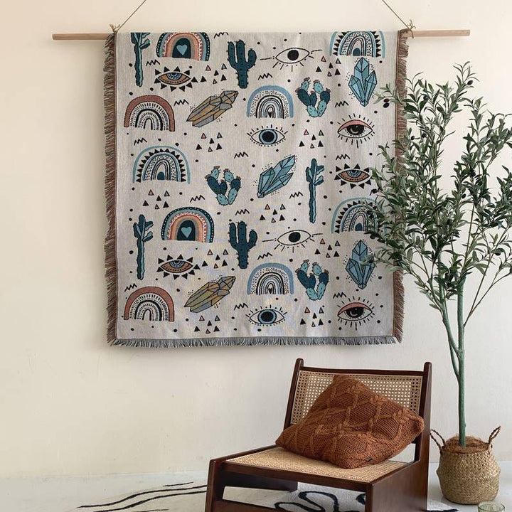 Olivenorma Crystal Rainbow Cactus Coperta Bohemien in nappa intrecciata