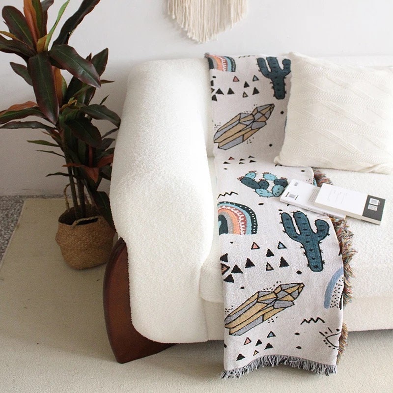 Olivenorma Crystal Rainbow Cactus Coperta Bohemien in nappa intrecciata