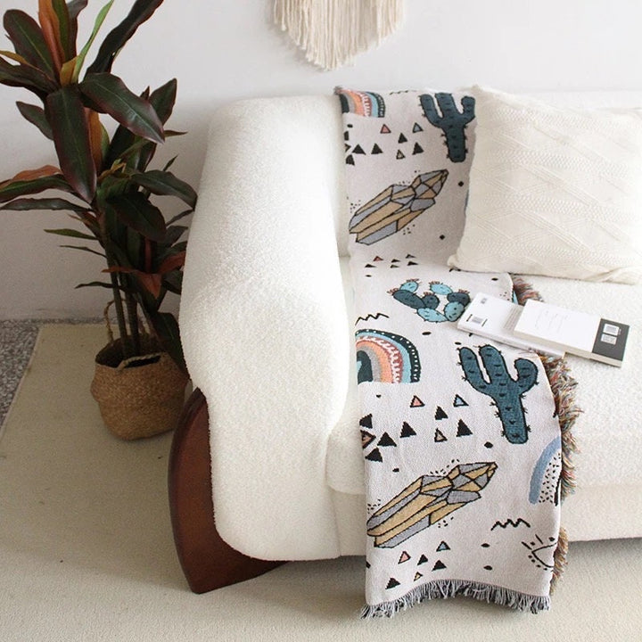 Olivenorma Crystal Rainbow Cactus Coperta Bohemien in nappa intrecciata