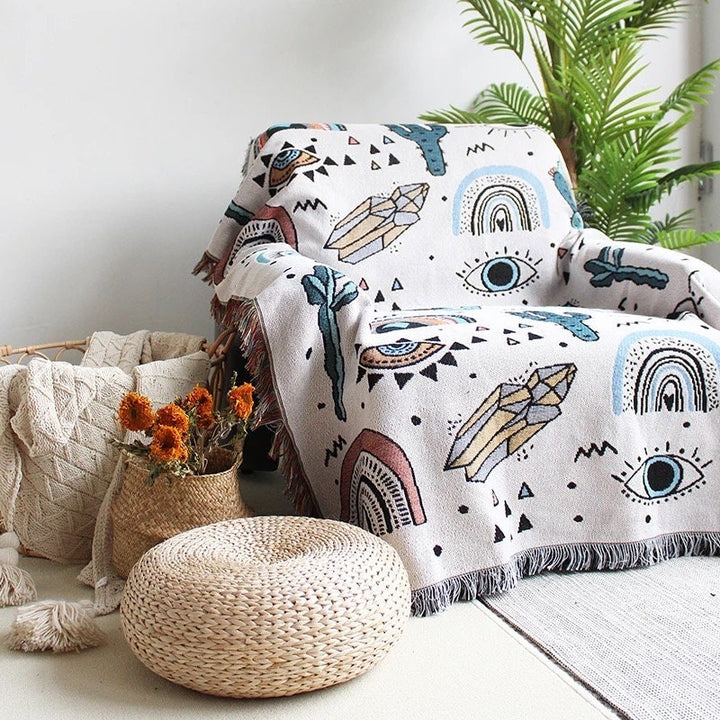 Olivenorma Crystal Rainbow Cactus Coperta Bohemien in nappa intrecciata