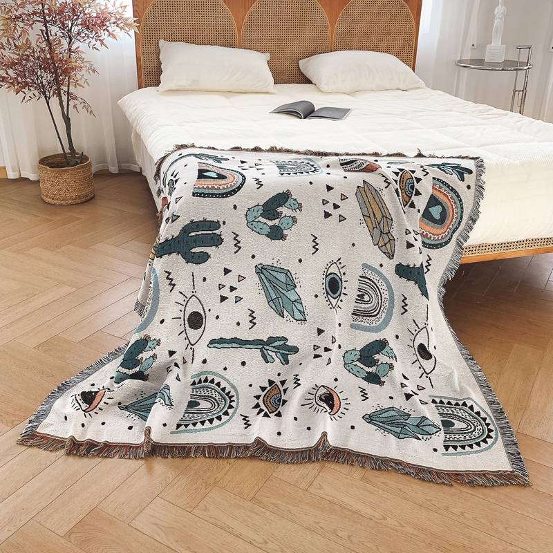 Olivenorma Crystal Rainbow Cactus Coperta Bohemien in nappa intrecciata