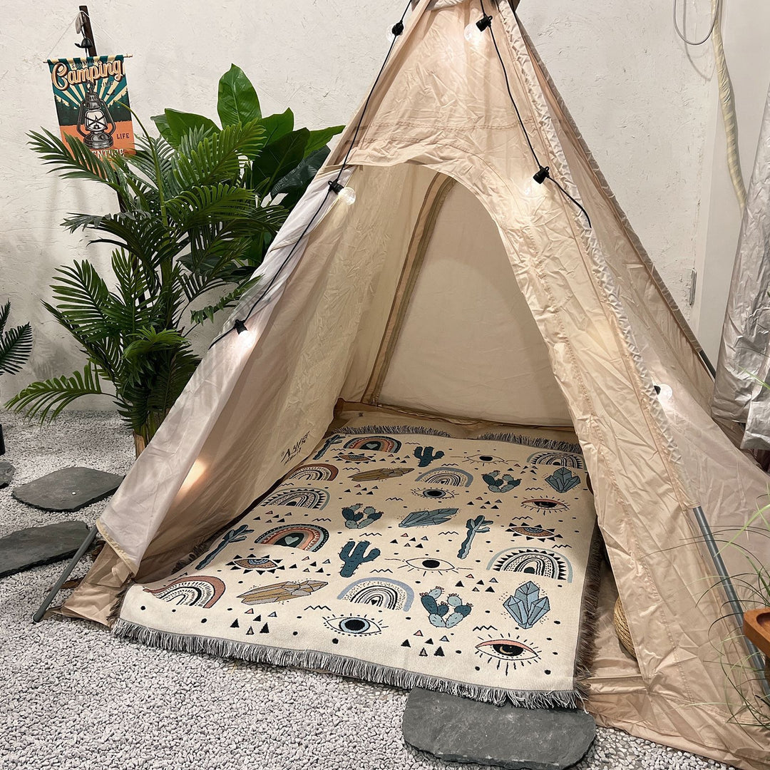 Olivenorma Crystal Rainbow Cactus Coperta Bohemien in nappa intrecciata