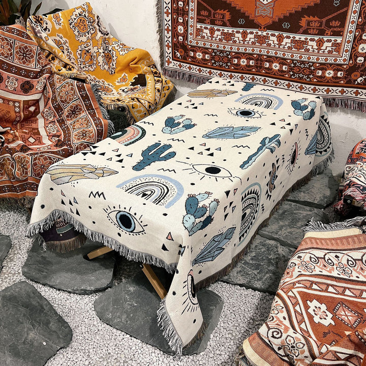 Olivenorma Crystal Rainbow Cactus Coperta Bohemien in nappa intrecciata