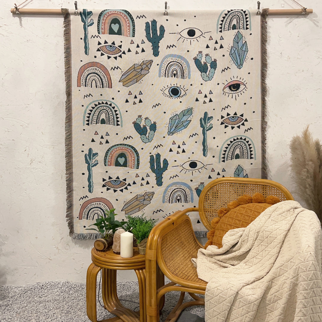 Olivenorma Crystal Rainbow Cactus Coperta Bohemien in nappa intrecciata