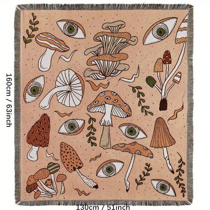 Olivenorma Coperta con stampa etnica lavorata a maglia bohémien e nappa