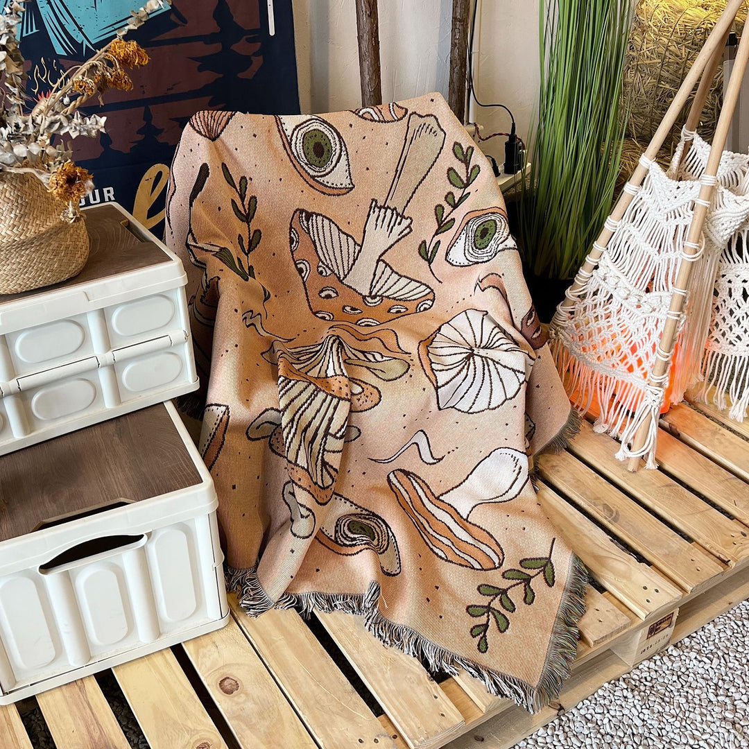 Olivenorma Coperta con stampa etnica lavorata a maglia bohémien e nappa