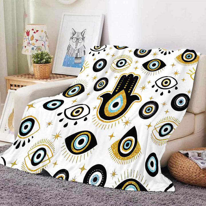 Olivenorma Evil Eye Hamsa bianco nero nappe coperta intrecciata