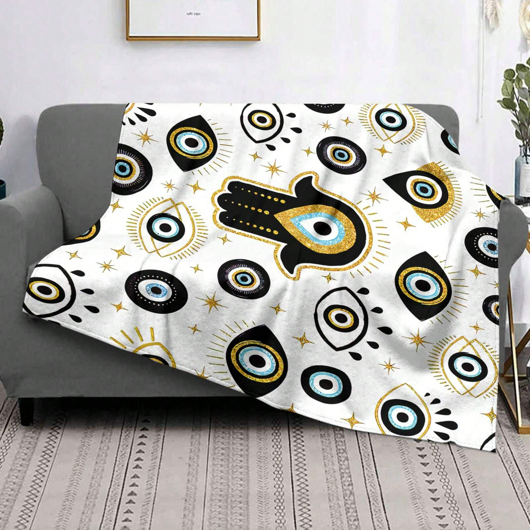 Olivenorma Evil Eye Hamsa bianco nero nappe coperta intrecciata
