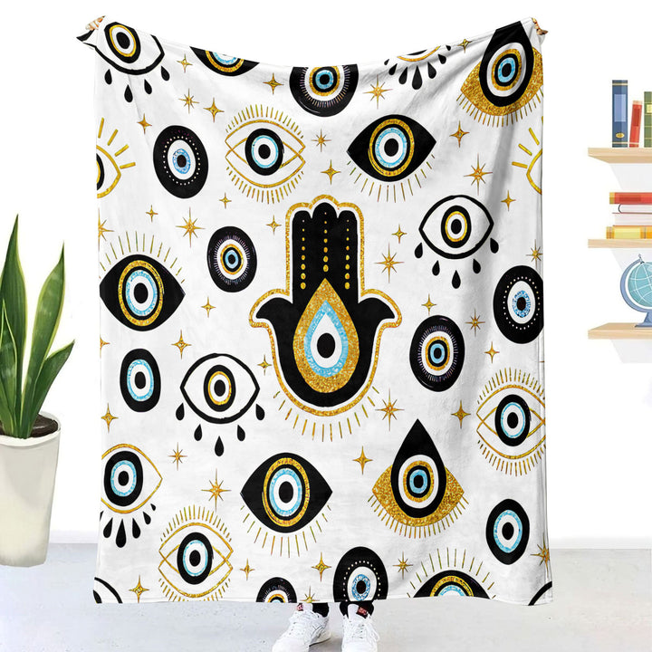 Olivenorma Evil Eye Hamsa bianco nero nappe coperta intrecciata