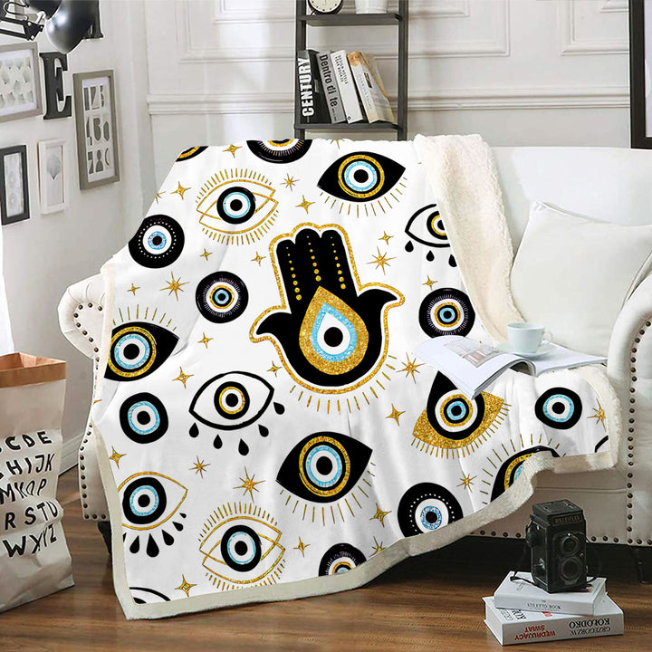 Olivenorma Evil Eye Hamsa bianco nero nappe coperta intrecciata