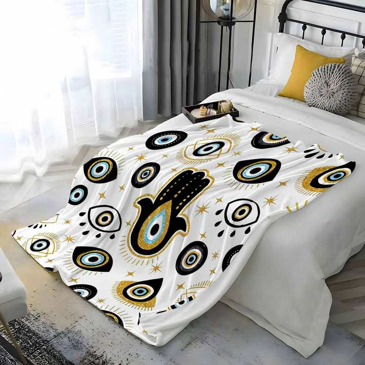 Olivenorma Evil Eye Hamsa bianco nero nappe coperta intrecciata