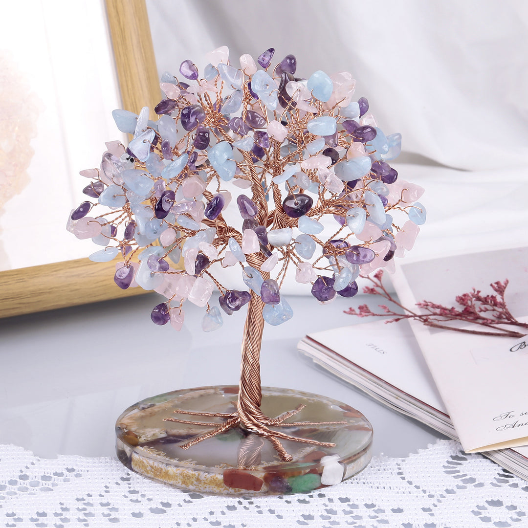 Olivenorma Agata rotonda Pezzo Base Cristallo curativo Feng Shui Albero 