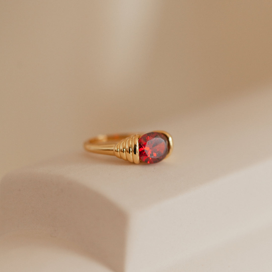 Anello in acciaio inossidabile con pietra preziosa di quarzo rubino Olivenorma