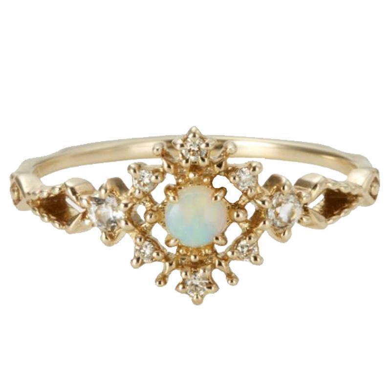 Anello di lusso leggero con zircone bianco opale intarsiato Olivenorma