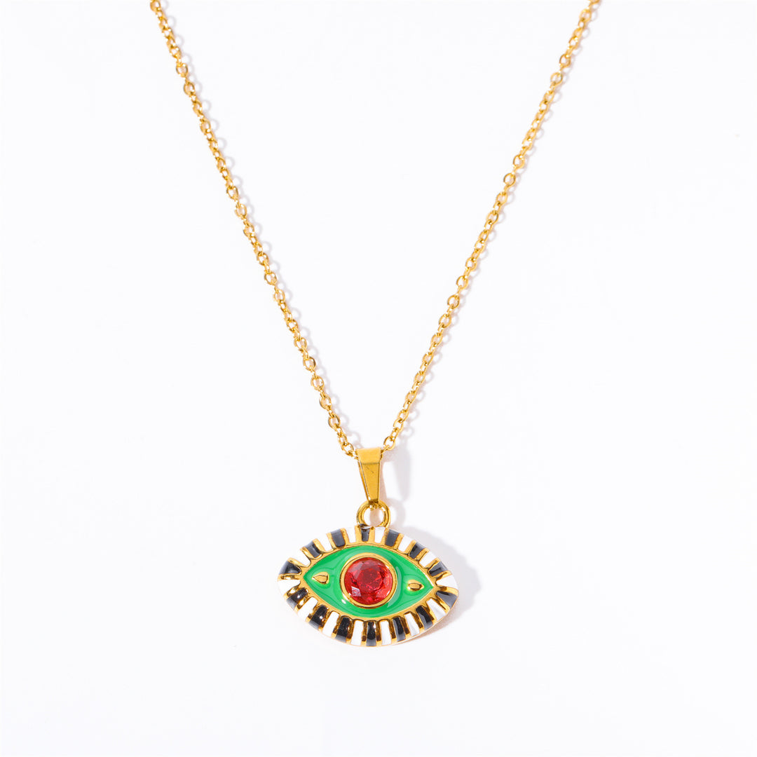 Collana con occhio malvagio in acciaio e titanio con zirconi colorati Olivenorma