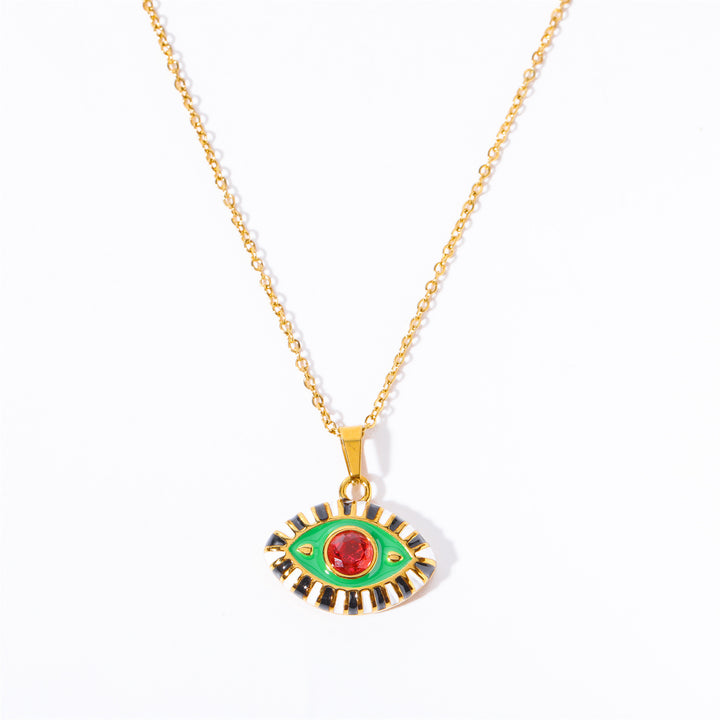 Collana con occhio malvagio in acciaio e titanio con zirconi colorati Olivenorma