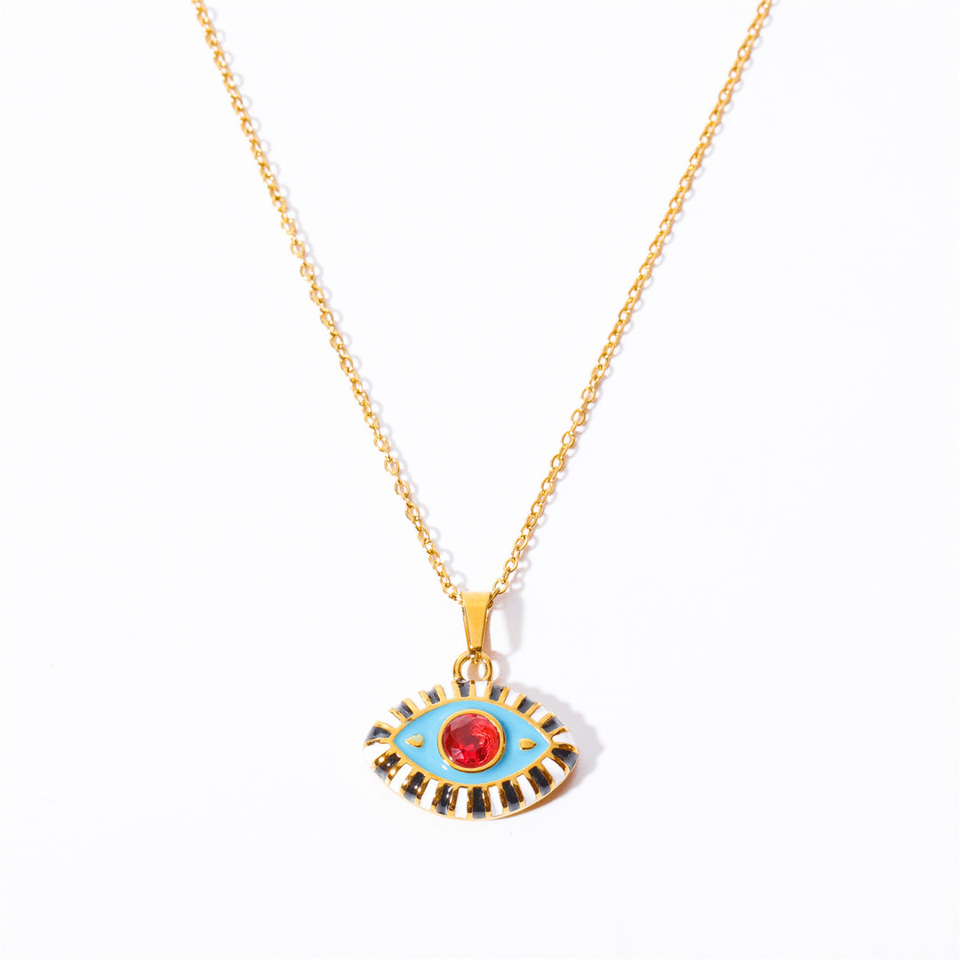 Collana con occhio malvagio in acciaio e titanio con zirconi colorati Olivenorma
