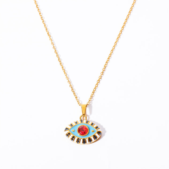 Collana con occhio malvagio in acciaio e titanio con zirconi colorati Olivenorma