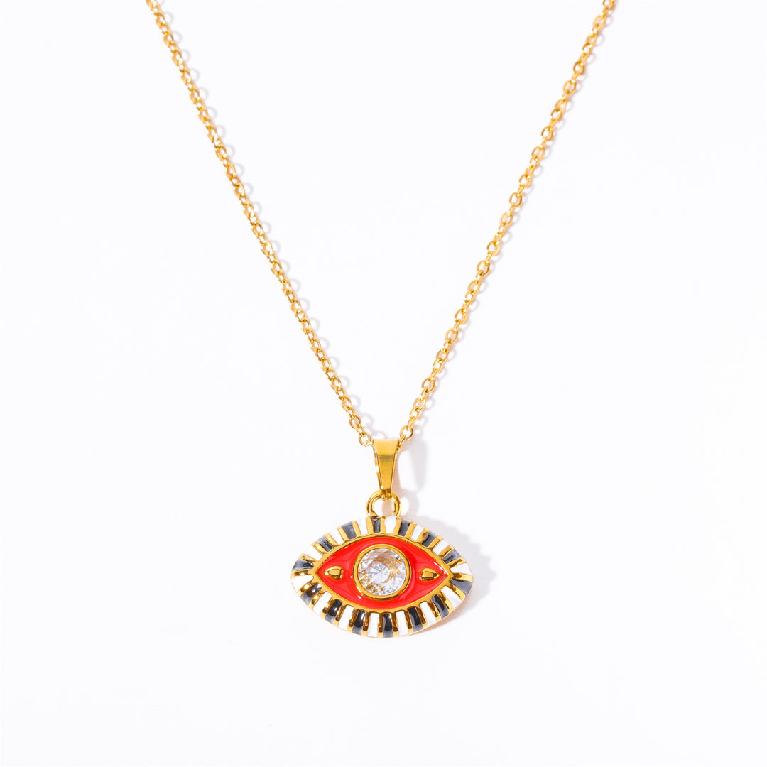 Collana con occhio malvagio in acciaio e titanio con zirconi colorati Olivenorma