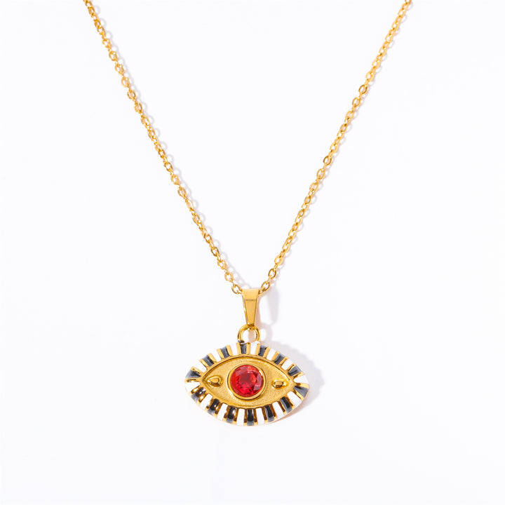Collana con occhio malvagio in acciaio e titanio con zirconi colorati Olivenorma