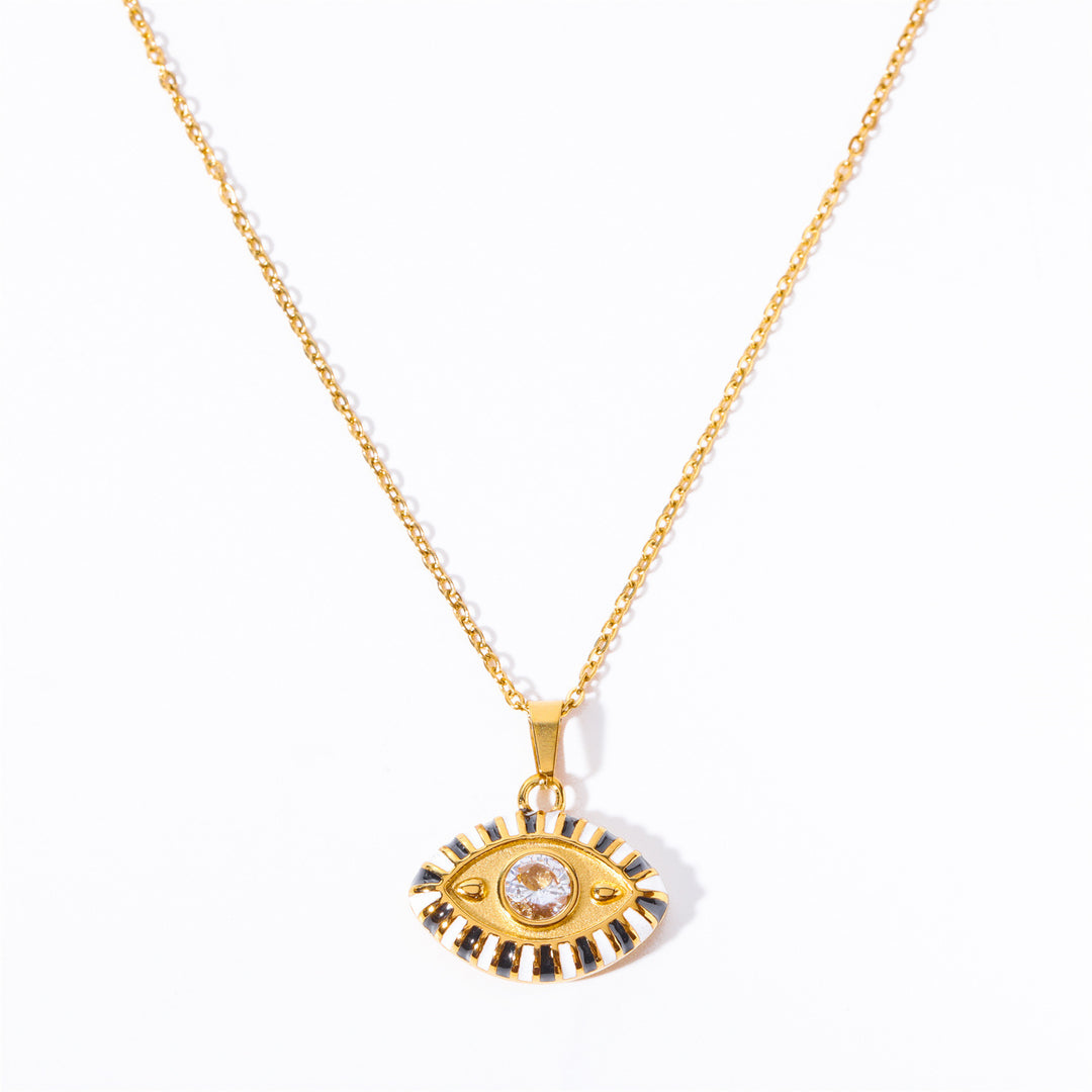 Collana con occhio malvagio in acciaio e titanio con zirconi colorati Olivenorma