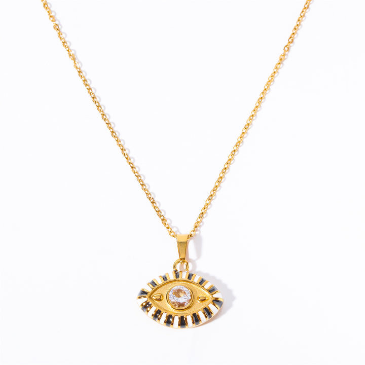 Collana con occhio malvagio in acciaio e titanio con zirconi colorati Olivenorma