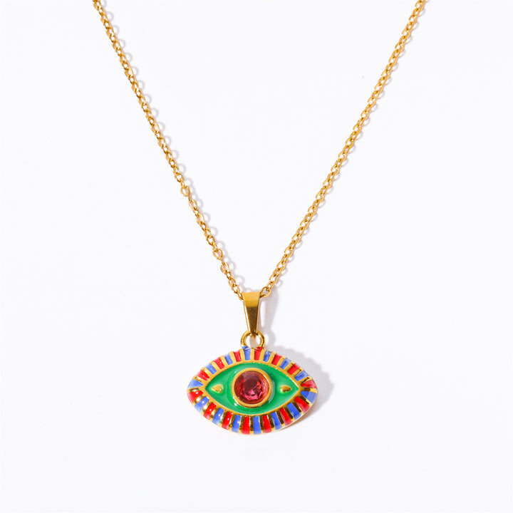Collana con occhio malvagio in acciaio e titanio con zirconi colorati Olivenorma