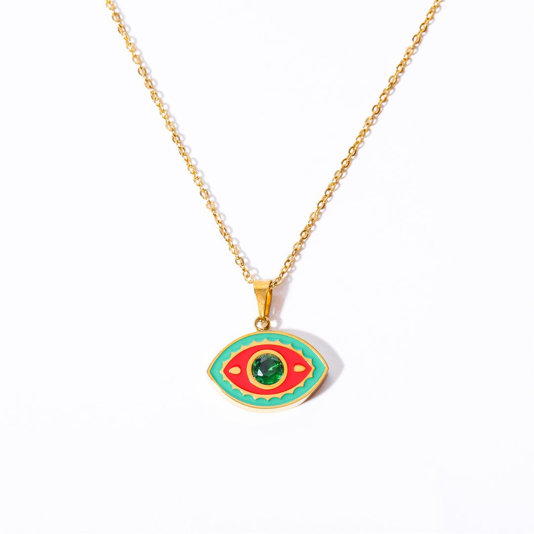 Collana con occhio malvagio in acciaio e titanio con zirconi colorati Olivenorma