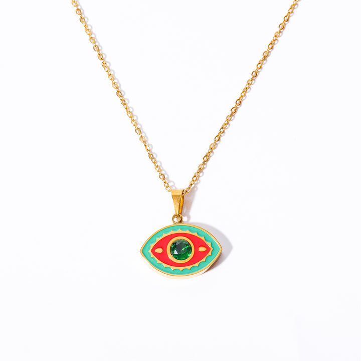 Collana con occhio malvagio in acciaio e titanio con zirconi colorati Olivenorma