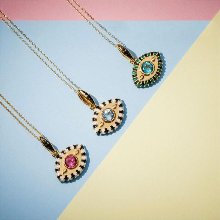 Collana con occhio malvagio in acciaio e titanio con zirconi colorati Olivenorma