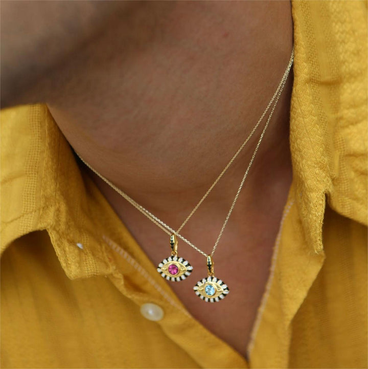 Collana con occhio malvagio in acciaio e titanio con zirconi colorati Olivenorma