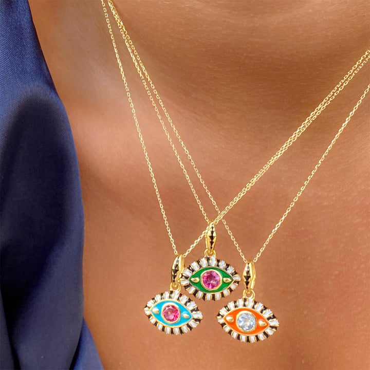 Collana con occhio malvagio in acciaio e titanio con zirconi colorati Olivenorma