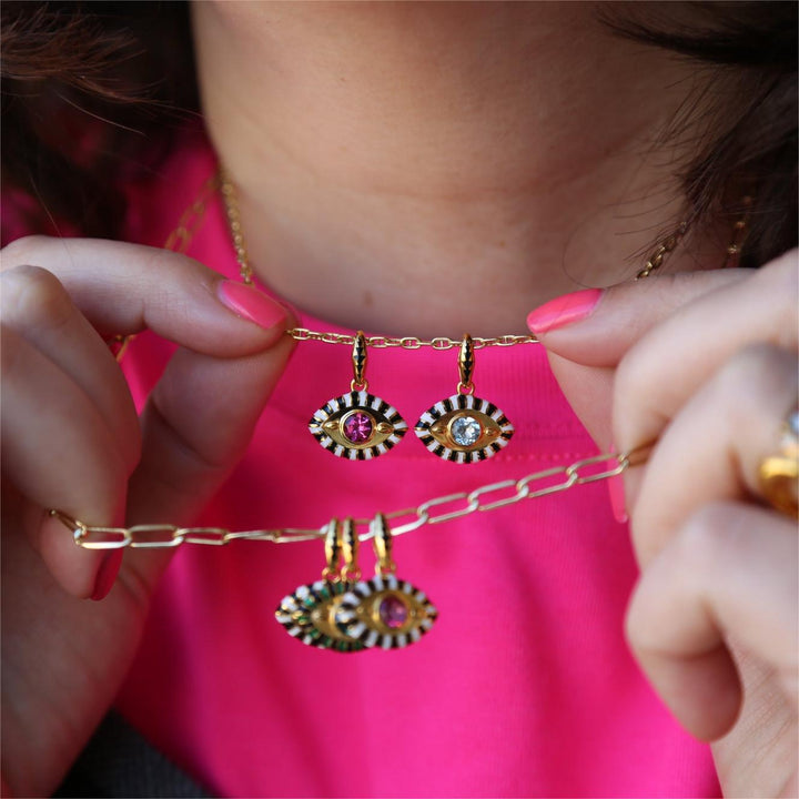 Collana con occhio malvagio in acciaio e titanio con zirconi colorati Olivenorma
