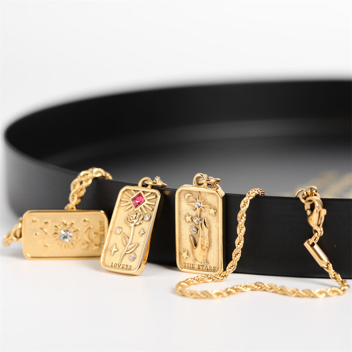 Collana con tarocchi quadrati in acciaio al titanio Olivenorma