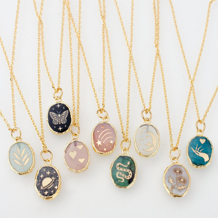 Collana con farfalla, stella e luna in pietra naturale Olivenorma