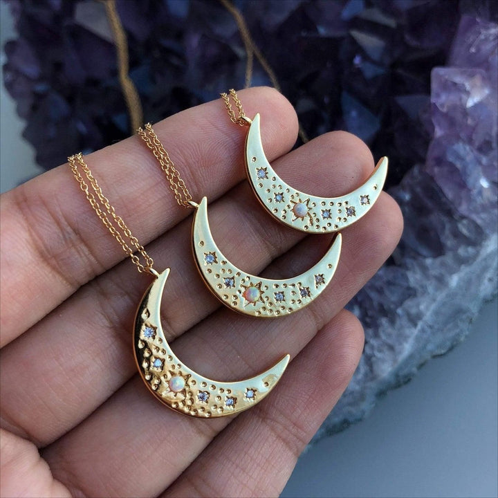 Collana con mezzaluna placcata in oro e rame opale naturale Olivenorma