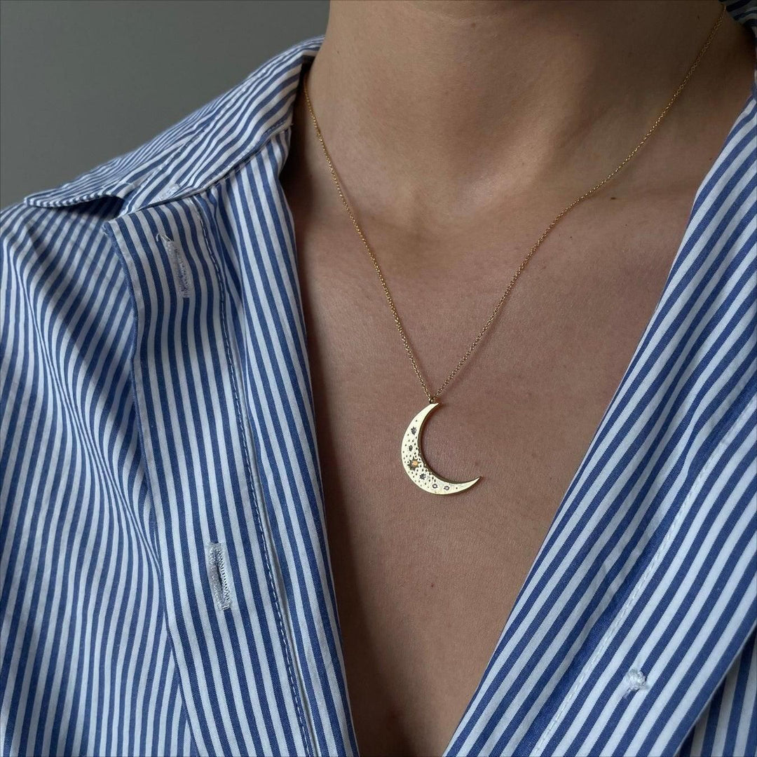 Collana con mezzaluna placcata in oro e rame opale naturale Olivenorma