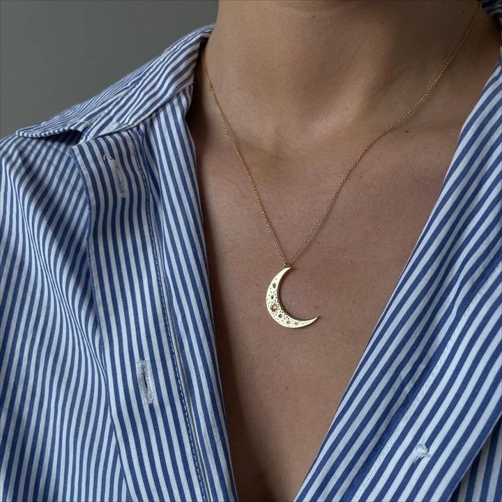 Collana con mezzaluna placcata in oro e rame opale naturale Olivenorma
