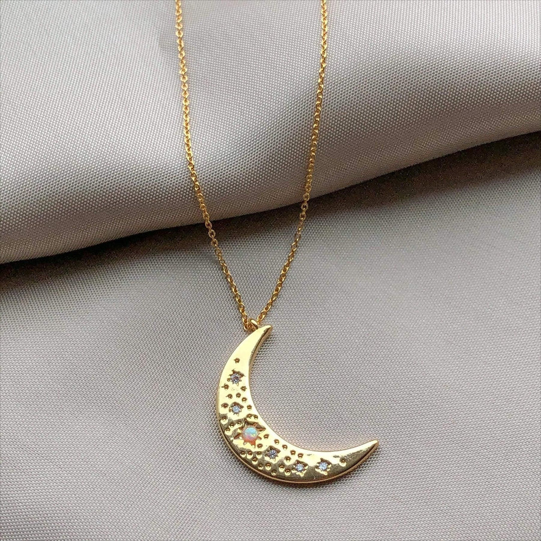 Collana con mezzaluna placcata in oro e rame opale naturale Olivenorma