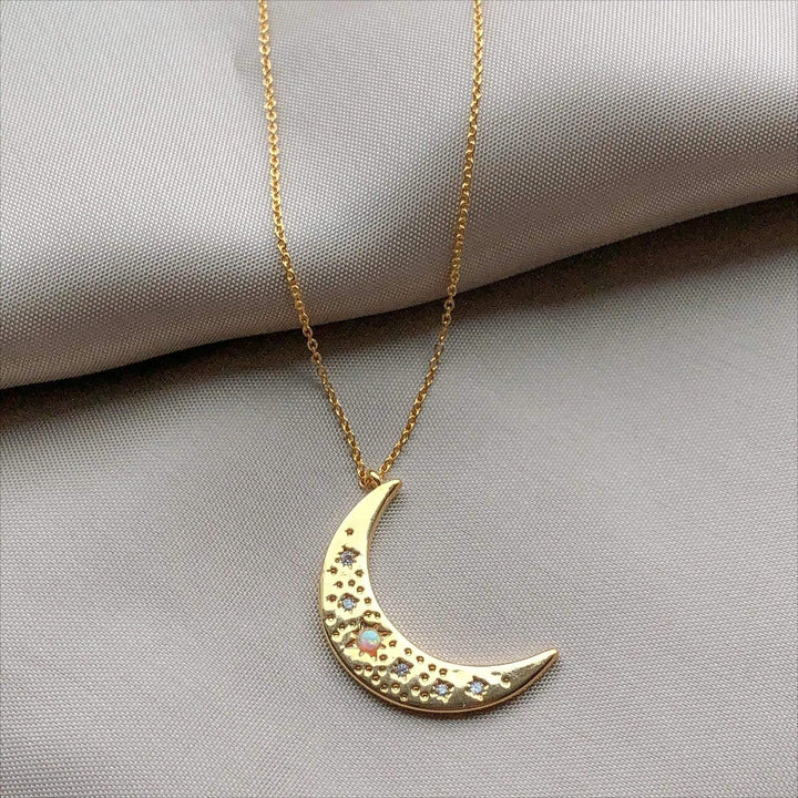 Collana con mezzaluna placcata in oro e rame opale naturale Olivenorma