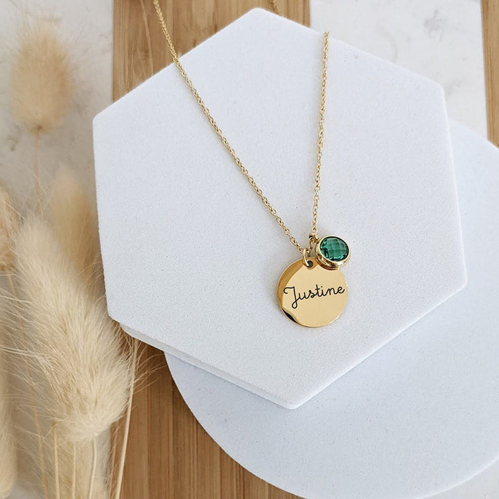 Collana rotonda con pietra portafortuna incisa Olivenorma