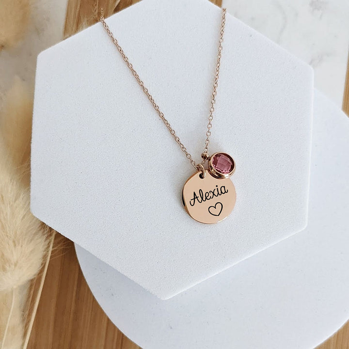 Collana rotonda con pietra portafortuna incisa Olivenorma