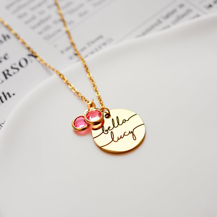 Collana rotonda con pietra portafortuna incisa Olivenorma