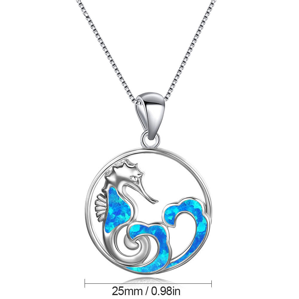 Collana con onda cavalluccio marino in blu opale Olivenorma
