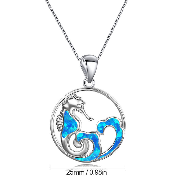 Collana con onda cavalluccio marino in blu opale Olivenorma