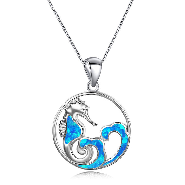 Collana con onda cavalluccio marino in blu opale Olivenorma