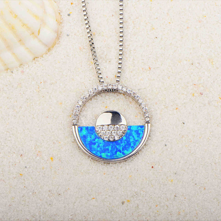 Collana con ciondolo rotondo in opale blu hawaiano Olivenorma