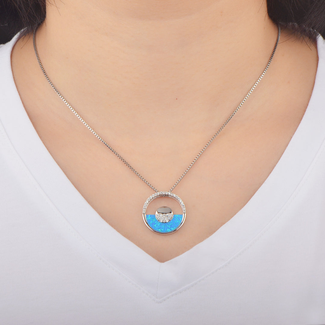 Collana con ciondolo rotondo in opale blu hawaiano Olivenorma